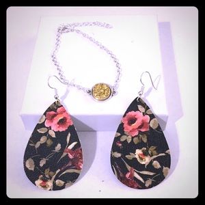 Leatherette Earrings & Druzy Bracelet